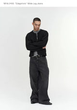 Wide Leg Cuffed Washed Jeans
