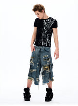 Street Style Splatter Ripped Cropped Pants