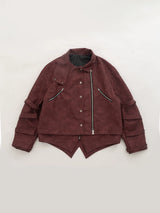 Studded Washed Distressed Swallow-tail Leather Jacket