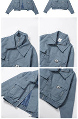 Waterproof Short Grey-blue Vintage Cargo Jacket