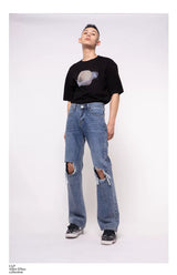 Men's Loose Straight Distressed Vintage Jeans