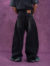 Men's Faded Black Curved Wide Jeans