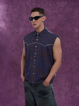 Men's Plaid Striped Patchwork Rivet Vest