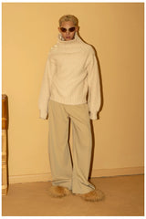 Men's Apricot Wool Side-buttoned Turtleneck Sweater