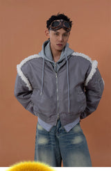 Gray 2-in-1 Hooded Sherpa Bomber Jacket