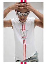 Men's White Loose Hand-Printed Tank Tops