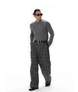 Black Grey Plaid Wool Pants