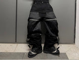 Black Waxed Straight Mesh Cord Jeans