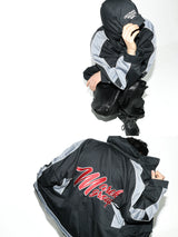 Black Patchwork Embroidered Mid-length Parka