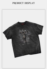 Heavyweight Loose Washed Gray Printed Tee