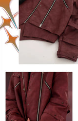 Studded Washed Distressed Swallow-tail Leather Jacket