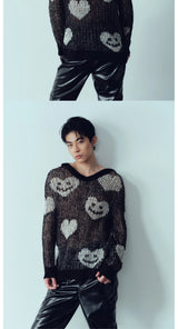 Black White Heart Smile Openwork Hoodie
