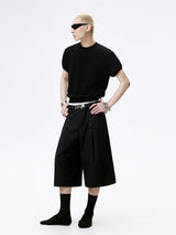 Metal Studded Pleated Wide Leg Shorts