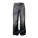 Heavy Wash Lightning Crack Flare Jeans