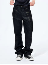 Men's Metallic Zip Waxed Straight Jeans