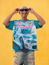 Men's Blue Black Racing Print Tee