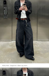 Wide Leg Cuffed Washed Jeans