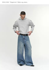 Wide Leg Cuffed Washed Jeans