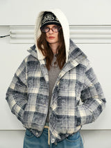 Detachable Hooded Plaid Puffer Coat