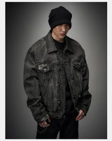 Loose Heavy Washed Distressed Denim Jacket