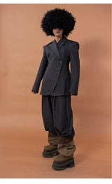 Men's Loose Gray Pleated Denim Pants