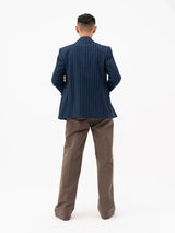 Men's Slim Striped Navy Blazer