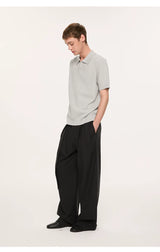 Wheat Jacquard V-Neck Knit Polo Tee