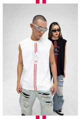 Men's White Loose Hand-Printed Tank Tops