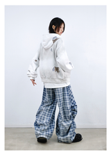 Loose Gradient Washed Plaid Print Jeans