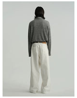 Pleated Distressed White Baggy Denim Jeans