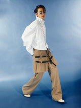 Oversized Cropped Stand Collar Riveted Jacket