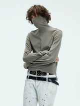 Two-color Fitted Long-sleeve Turtleneck Tee