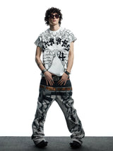 3D Tiger Print Flare Jeans