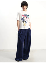 Blue-Black Plaid Pleated Casual Pants