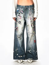 Y2K Cartoon-Printed Chain Wide-Leg Jeans