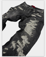 Heavyweight Distressed Embroidered Patchwork Flared Jeans