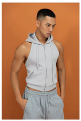 Sage Green Backless Hooded Zip Vest