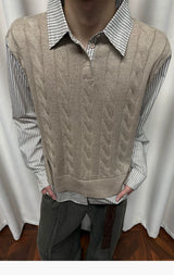 Wool Contrast Fake Two-piece Polo Sweater