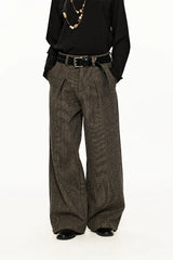 Wide Leg Pleated Wool Houndstooth Pants