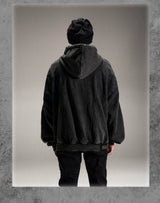 Black Loose Patchwork Zip Hoodie