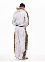 Men's Light Gray Leopard Fleece Sweatpants