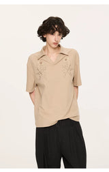Embroidered Seagull V-neck Polo Shirts