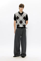 Men's Wool Houndstooth Pleated A-Line Pants