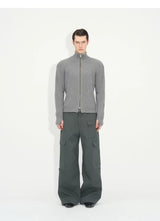 Double Zipper Thick Wool Knitted Jacket