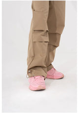 Black Khaki Drawstring Wide Leg Pants