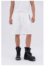 Black White Gray Striped Drawstring Shorts