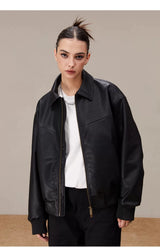 Vintage Matte Drop Shoulder PU Jacket