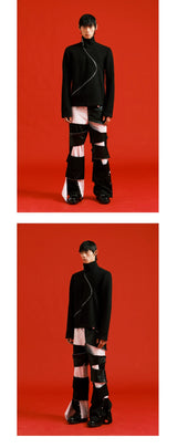 Black Thick Slim Zip Turtleneck Sweater