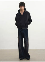 Relaxed Double Button Cross Neck Hoodie