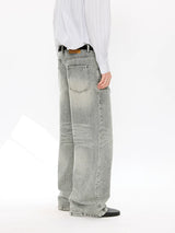 Washed Blue Gray Straight Leg Jeans